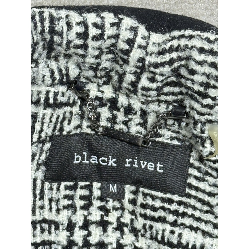 Black Rivet‎ Coat Womens Medium Black White Wool Blend Belted Peacoat Plaid - Picture 5 of 9
